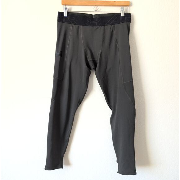 Under Armour Men's ColdGear Leggings XL Olive Green Moisture Wicking Ankle Slit - Picture 4 of 8